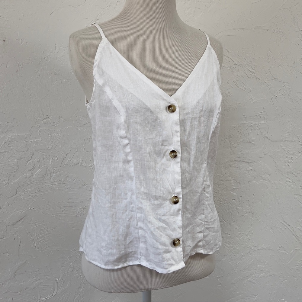 100% Linen Button Front Camisole Tank Top